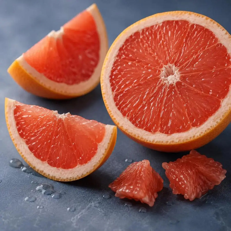 Close-up of fresh red grapefruit representing a bright citrus fragrance note used in perfumery.