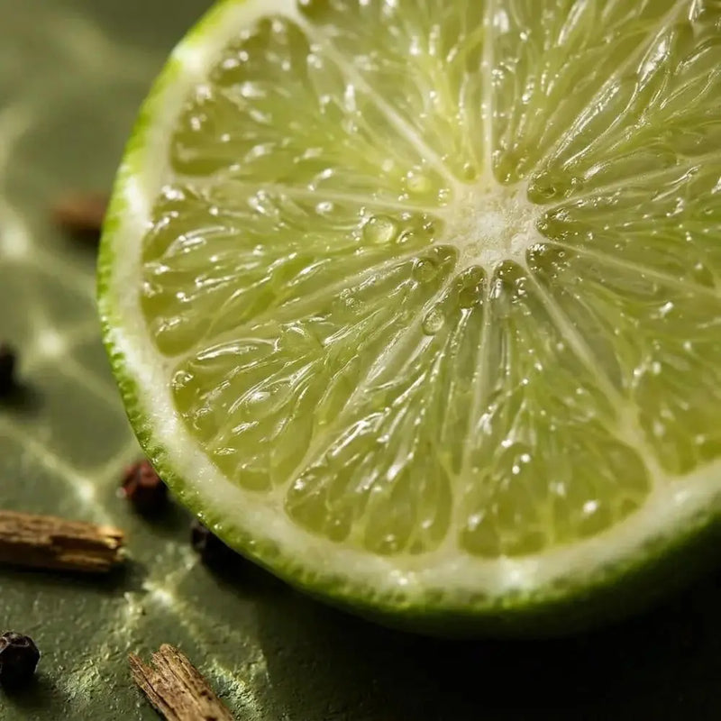 Close-up of fresh lime representing a bright citrus fragrance note used in perfumery.