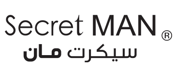 Secret Man perfume brand logo in English and Arabic with registered trademark symbol.